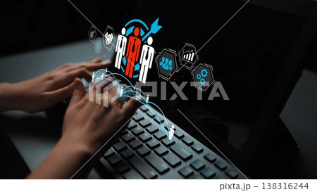 Hands Typing on Keyboard with Team Collaboration Icons and Digital Graphs for Business Growth and Innovation Concept Gluon Hands Typing on Keyboard with Team Collaboration Icons and Digital Graphs for Business Growth and Innovation Concept Gluon 138316244