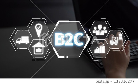 B2C Business Model with Consumer Delivery, Retail, and Growth Icons Muxer 138316277
