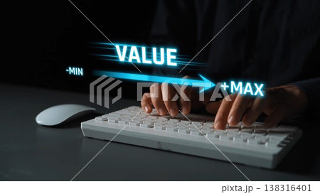 Value slider indicator with glowing bar showing minimum to maximum Marrow 138316401