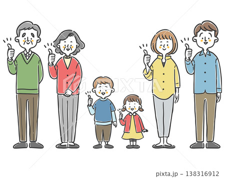 グッドサインをする家族三世代　全身　ベクター 138316912