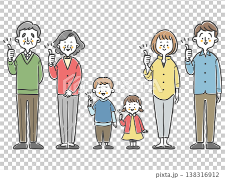 グッドサインをする家族三世代　全身　ベクター 138316912