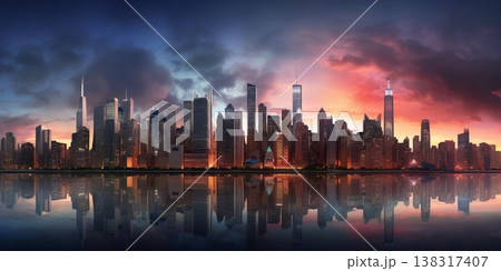 Captivating Urban City Skyline building and clouds Background. AI Generated 138317407