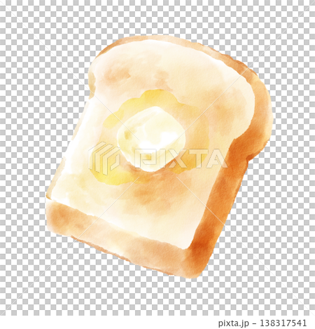 Buttered toast, hand-drawn, watercolor style 138317541
