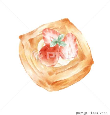 いちごデニッシュ　手描き　水彩風 138317542
