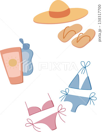 Summer Beach Essentials Vector Set Summer Beach Essentials Vector Set 138317700