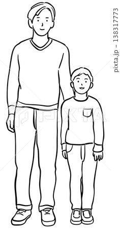 仲が良い父と子のイラスト　線画 138317773