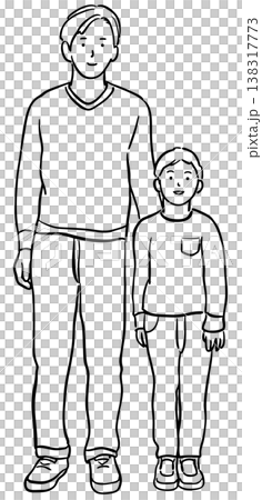 仲が良い父と子のイラスト　線画 138317773