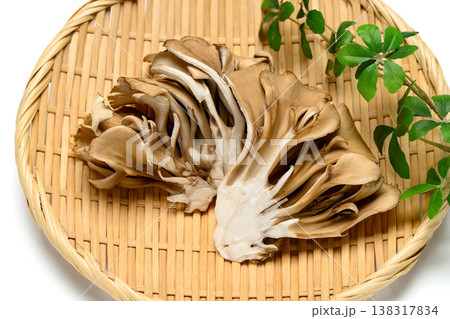 白背景の竹ざるにのせた舞茸 白背景の竹ざるにのせた舞茸 138317834