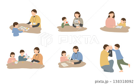 療育や発達支援における子どもの学習活動シーンの人物イラストセット 療育や発達支援における子どもの学習活動シーンの人物イラストセット 138318092