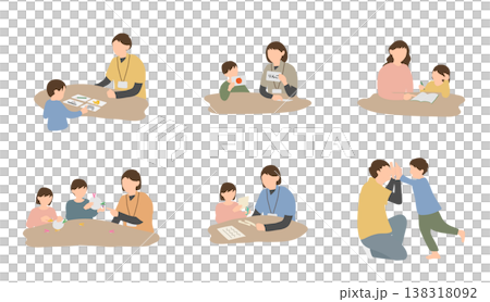 療育や発達支援における子どもの学習活動シーンの人物イラストセット 療育や発達支援における子どもの学習活動シーンの人物イラストセット 138318092