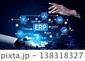Human and robot collaboration in enterprise resource planning ERP showcasing technology integration and automation for modern business solutions. Tessel 138318327