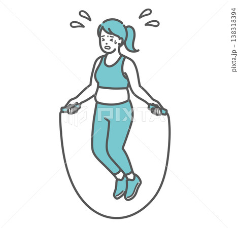 辛そうに縄跳び(ジャンプ)をするぽっちゃり体型の女性のイラスト 辛そうに縄跳び(ジャンプ)をするぽっちゃり体型の女性のイラスト 138318394