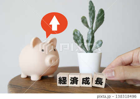 経済成長イメージ｜貯金箱とサボテンで表現した投資・資産運用 138318496