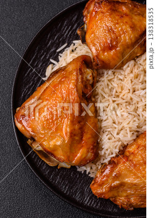 Kabsa or haneeth, an Arabic dish with rice and chicken, salt, and spices. Kabsa or haneeth 138318535