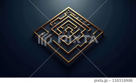 Luxury Gold Geometric Square Pattern On Dark Blue Background 138318986