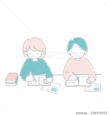 宿題や宿題や勉強をする男の子と女の子のイラスト 138319353