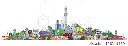 日本観光地イラスト集合　横展開 138319389