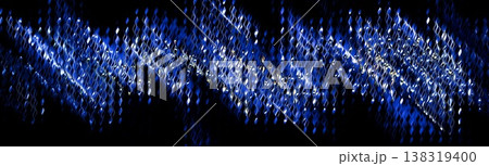 Abstract Blue Glowing Wavy Light Strands on Black Background 138319400