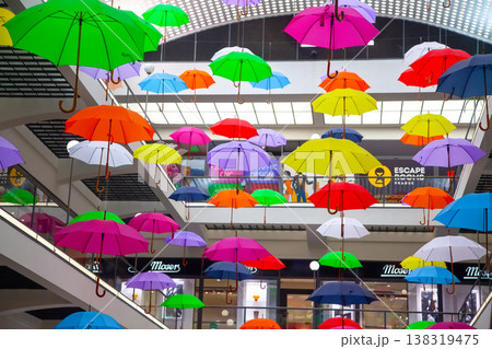 Colorful umbrellas decoration in Cerna Ruze passage in Prague 138319475
