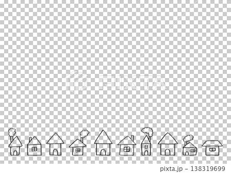 窓や煙突がある家が横一列に並んでいる線画の手描き飾り線 窓や煙突がある家が横一列に並んでいる線画の手描き飾り線 138319699