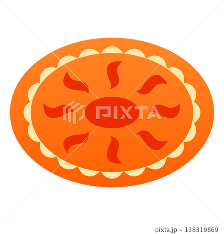 Round rug with orange sun pattern, vector cartoon woven carpet for floor in living room or bathroom, home textile mat Round rug with orange sun pattern, vector cartoon woven carpet for floor in living room or bathroom, home textile mat 138319869
