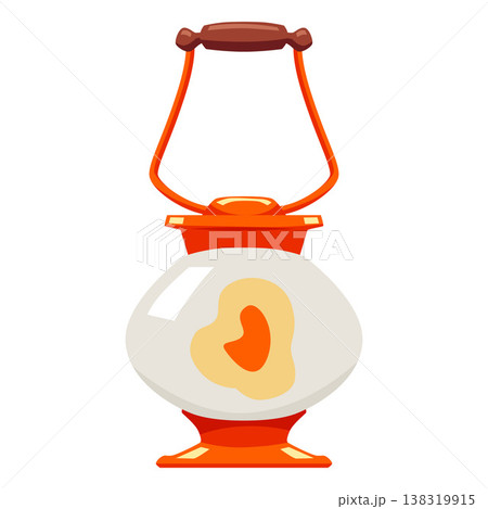 Vintage magic lantern with burning candle in round glass, vector cartoon antique hanging lighting device, kerosene lamp Vintage magic lantern with burning candle in round glass, vector cartoon antique hanging lighting device, kerosene lamp 138319915