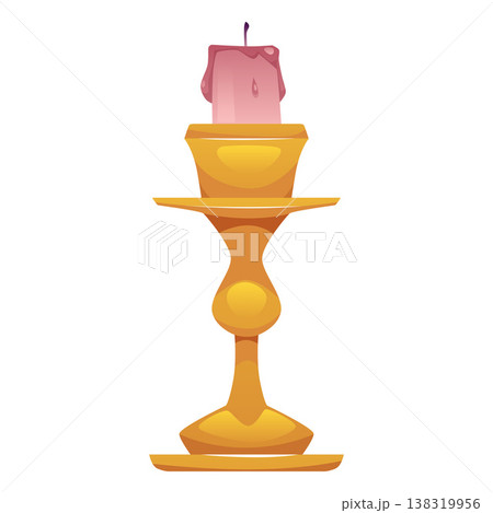 Burning candle on a golden candlestick vector flat icon, vintage candle holder, relaxation and religion ceremony element Burning candle on a golden candlestick vector flat icon, vintage candle holder, relaxation and religion ceremony element 138319956