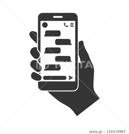 スマホを持つ手のシルエットアイコン　チャット 138319967