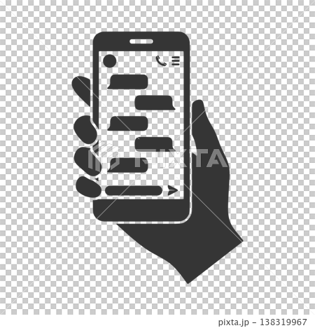 スマホを持つ手のシルエットアイコン　チャット 138319967