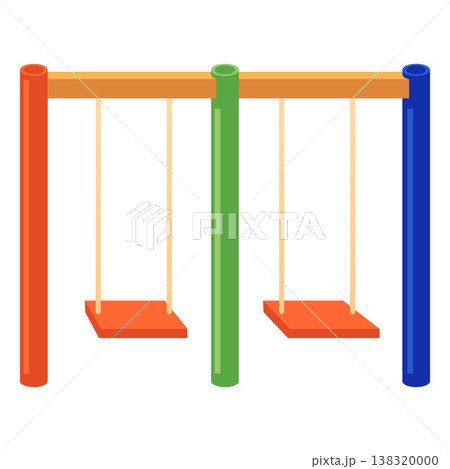 Children's playground swing. Empty colorful swing for kids recreation in the park, vector cartoon baby fun facility 138320000