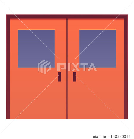Brown double doors with windows, school or office entrance, vector flat gateway door interior design element Brown double doors with windows, school or office entrance, vector flat gateway door interior design element 138320016
