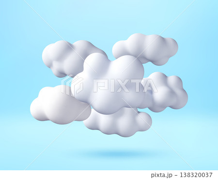 Group of white 3d clouds floating in blue sky. 138320037