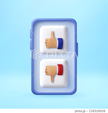 3D Smartphone screen with thumb up and thumb down 138320038