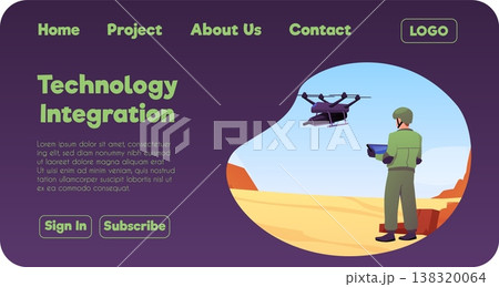 Website page featuring a soldier in the desert, controlling a drone with a tablet. Website page featuring a soldier in the desert, controlling a drone with a tablet. 138320064