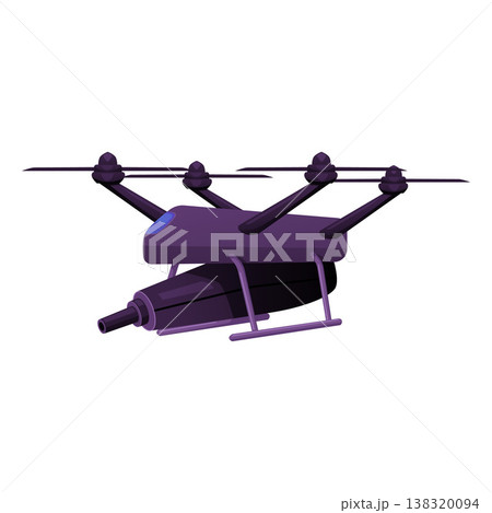 Military drone UAV with gun ammunition vector flat icon, flying quadcopter, unmanned aerial vehicle for war mission Military drone UAV with gun ammunition vector flat icon, flying quadcopter, unmanned aerial vehicle for war mission 138320094