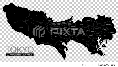 Map of Tokyo: Divided into 23 wards and Tama area, with city/ward/town/village names (English) Map of Tokyo: Divided into 23 wards and Tama area, with city/ward/town/village names (English) 138320185