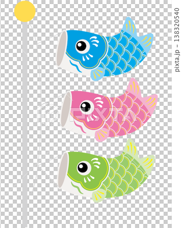 可愛的插圖,描繪了一根桿子上彈跳的鯉魚彩帶(淺藍色、粉紅色和淺綠色) 可愛的插圖,描繪了一根桿子上彈跳的鯉魚彩帶(淺藍色、粉紅色和淺綠色) 138320540