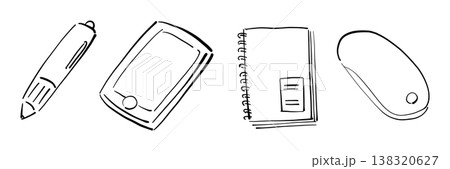 ペン,スマートフォン,メモ帳,マウスのフリーハンドで書いたベクターイラスト 138320627