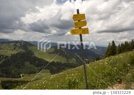Mountain hiking at Brecherspitze mountain, Bavaria, Germany in summertime Mountain hiking at Brecherspitze mountain, Bavaria, Germany in summertime 138321229
