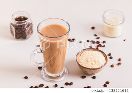 Protein coffee proffee for the morning ritual in a glass on the table Protein coffee proffee for the morning ritual in a glass on the table 138321615