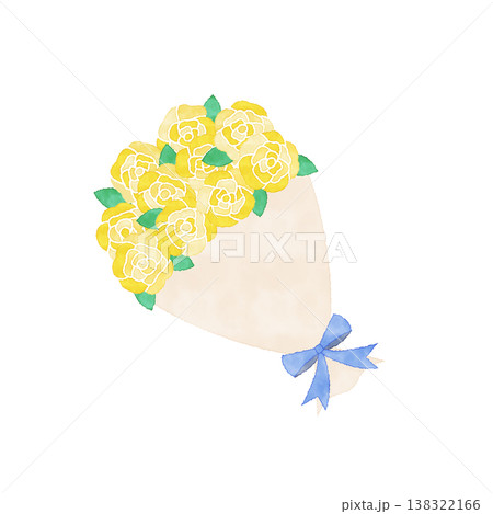 水彩風 黄色いバラの花束 ブーケ 斜め構図のフラワーイラスト素材 水彩風 黄色いバラの花束 ブーケ 斜め構図のフラワーイラスト素材 138322166