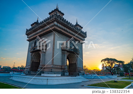 Urban Night Scene at Patuxai Monument Urban Night Scene at Patuxai Monument 138322354