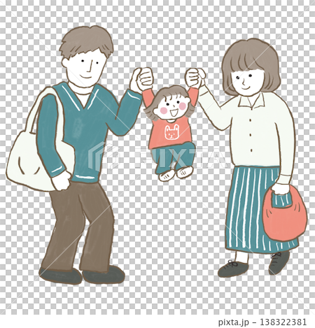 爸爸、媽媽和孩子手牽手出門了。 爸爸、媽媽和孩子手牽手出門了。 138322381