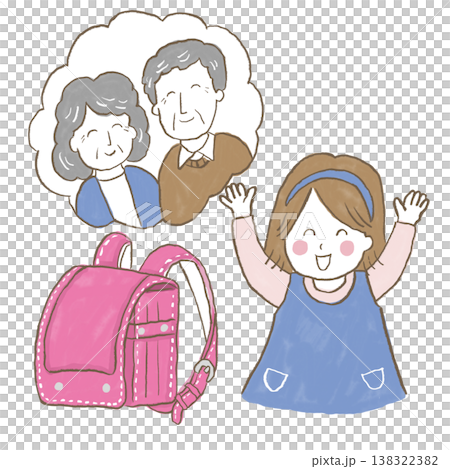 小女孩看到祖父母送給她的書包，非常高興。 138322382