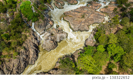 Aerial view of Stunning Sunset Khone Phapheng Waterfall Aerial view of Stunning Sunset Khone Phapheng Waterfall 138322652