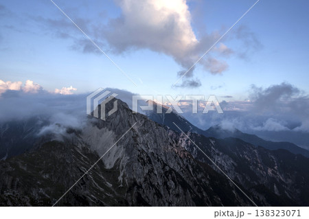 Panoramic view Freyungen mountains  from Nordlinger hut on Karwendel Hohenweg, Austria 138323071