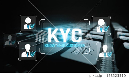 A creative visual representing the KYC process, showing digital icons related to customer identity verification against a keyboard backdrop, emphasizing security and trust in finance. Sigmoid A creative visual representing the KYC process, showing digital icons related to customer identity verification against a keyboard backdrop, emphasizing security and trust in finance. Sigmoid 138323510