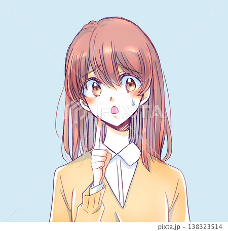 困っている女子学生　汗　口パク 138323514