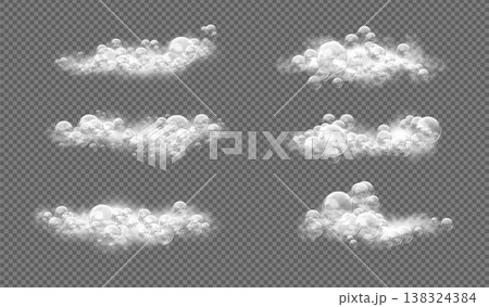 Shampoo foam. Soap bath sud, lather water detergent or transparent bathtub splash texture. Soapy washer, cleaning, freshness and hygiene. Realistic isolated vector isolated illustration 138324384