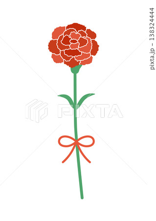 赤いカーネーションの一輪イラスト 母の日のシンプルなフラワー素材 138324444